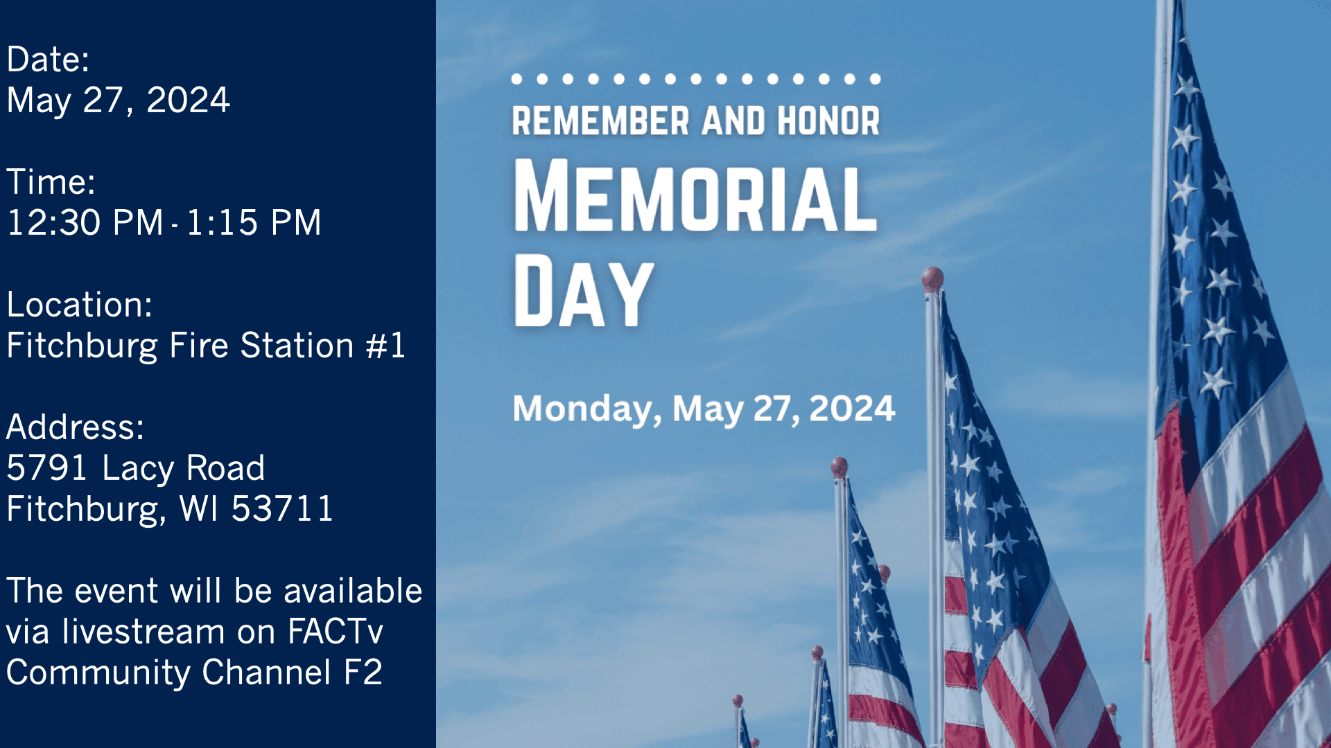 Memorial Day LOCATION CHANGE
