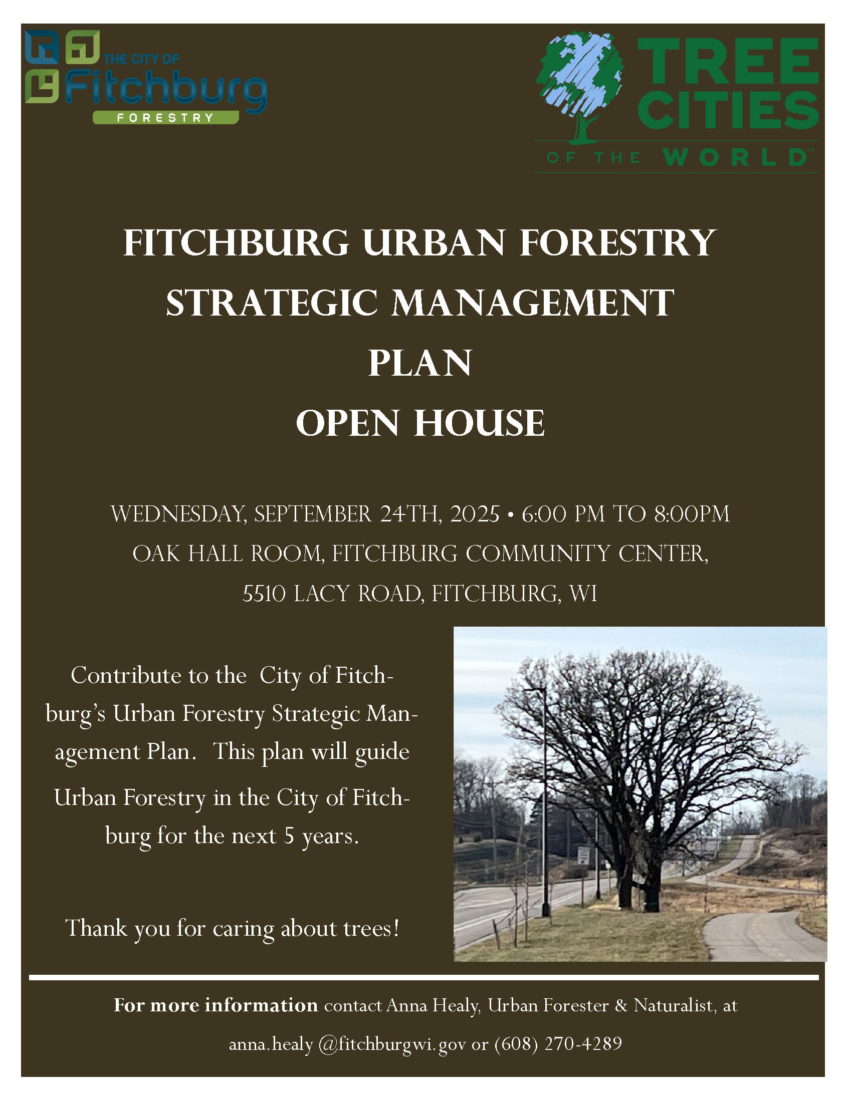 Fitchburg Urban Forestry Strategic Management Plan Open House Poster